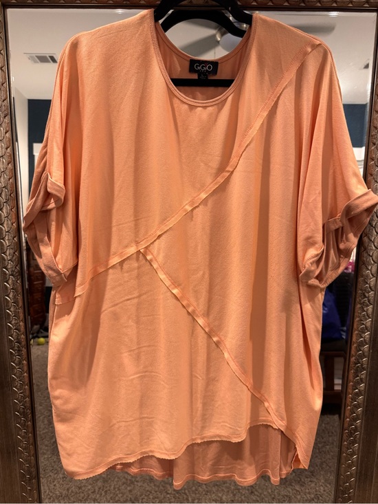 Gigio Tops - G.G.O Peach Short-Sleeve Diagonal Seam Tunic Top